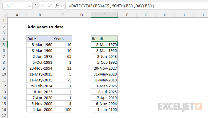 Add years to date