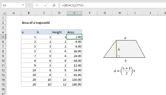Excel Area of a trapezoid
