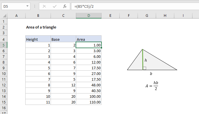 Area of a triangle - Excel formula | Exceljet