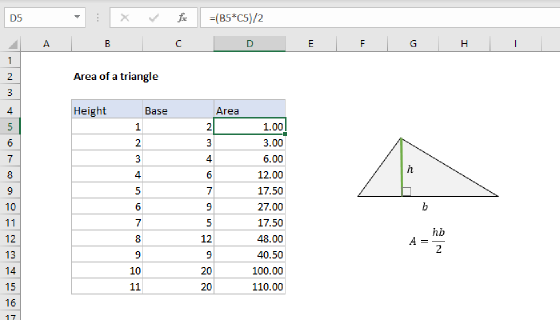 Excel Area of a triangle