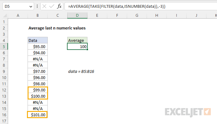 Average last 3 numeric values
