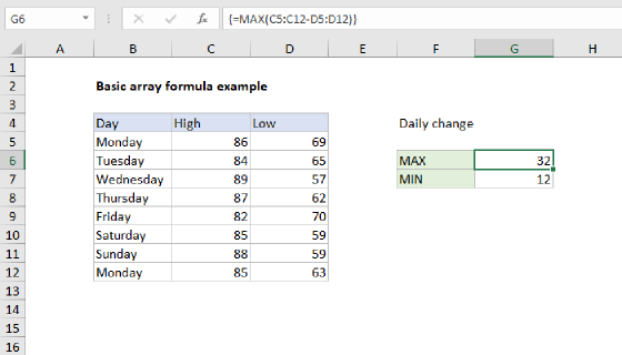 Excel Basic array formula example