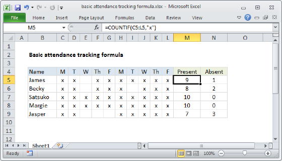 Excel Basic attendance tracking formula