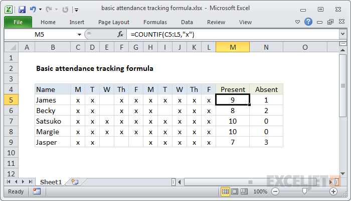 Basic attendance tracking formula