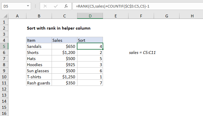 Basic numeric sort formula - Excel formula | Exceljet