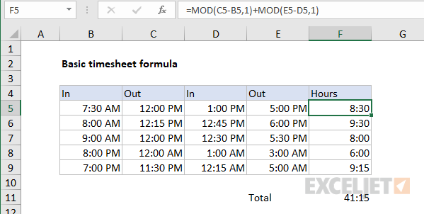 Alternative timesheet layout