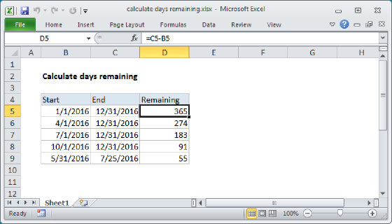 Excel Calculate days remaining