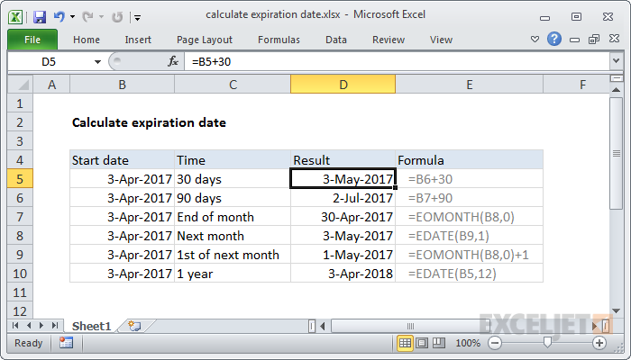 Calculate expiration date