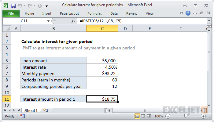 Calculate interest for given period