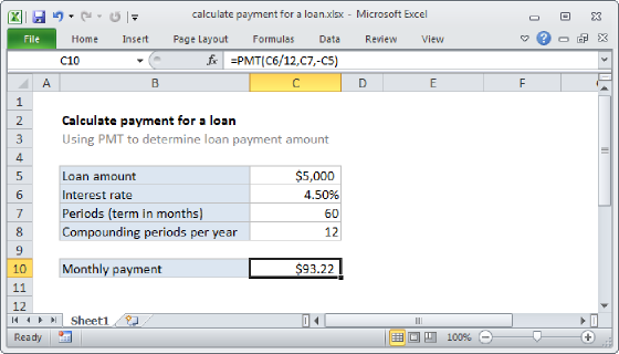Excel Calculate payment for a loan
