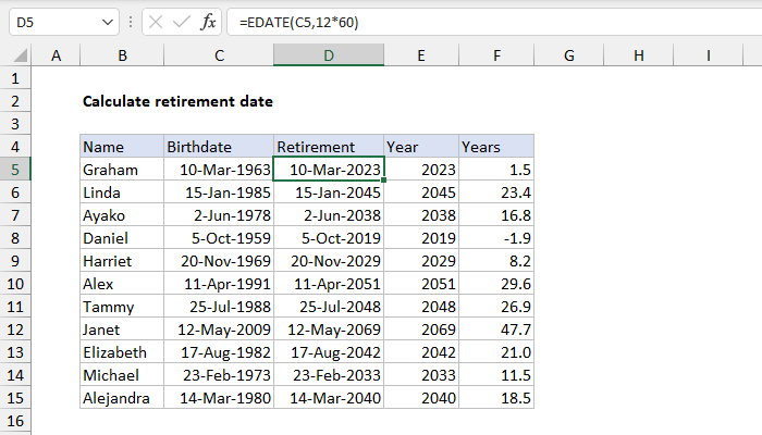 Calculate retirement date