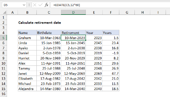 Excel Calculate retirement date