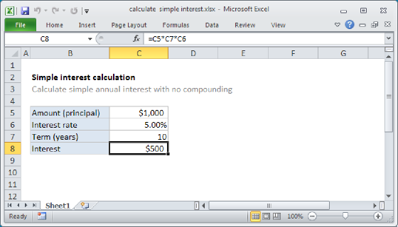 Excel Calculate simple interest