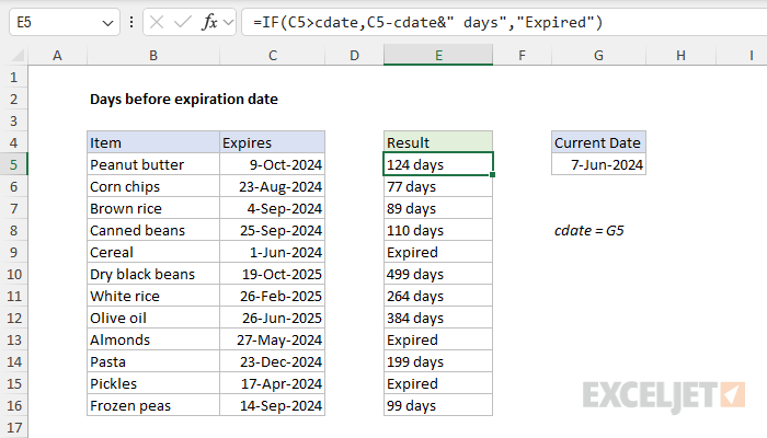Calculate time before expiration date