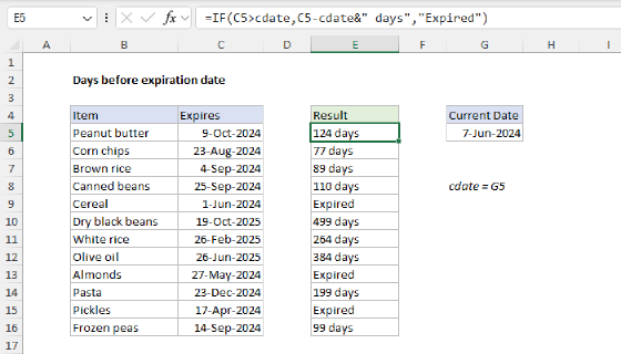 Excel Calculate time before expiration date