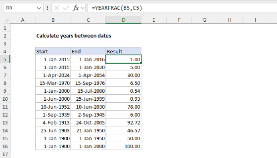 Excel Calculate years between dates