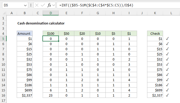 Cash denomination calculator