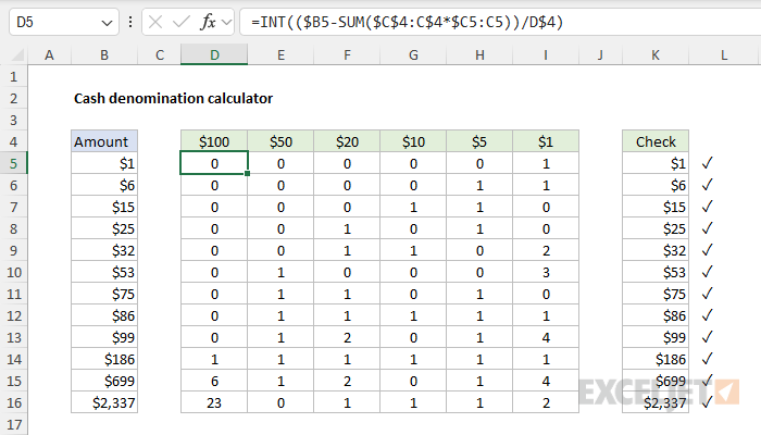 Cash denomination calculator