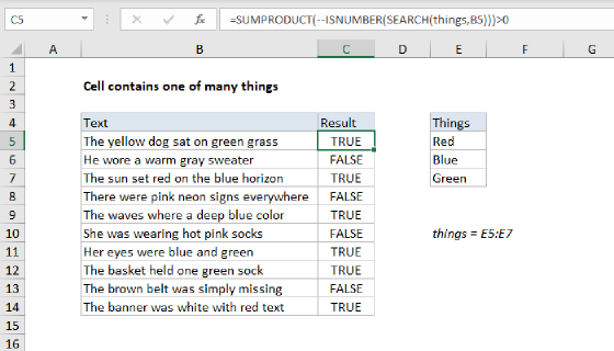 Excel Cell contains one of many things