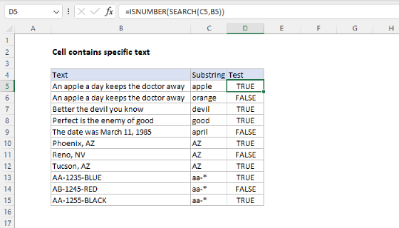 Excel Cell contains specific text