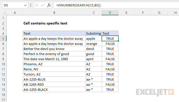 Cell contains specific text