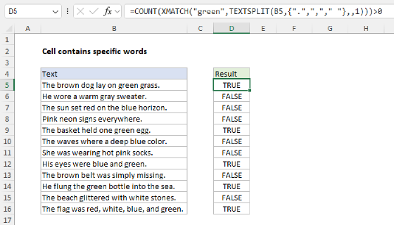 Excel Cell contains specific words