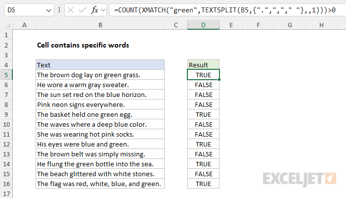 Cell contains specific words