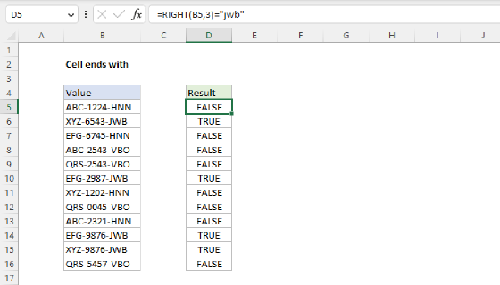 Excel Cell ends with