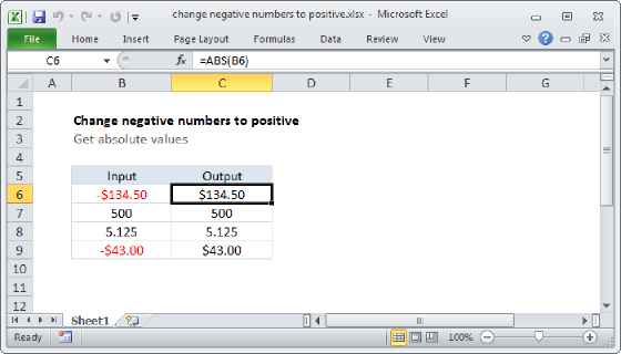 Excel Change negative numbers to positive