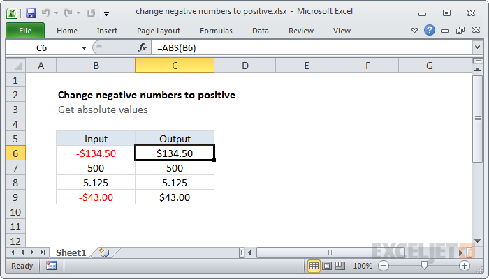 Change negative numbers to positive