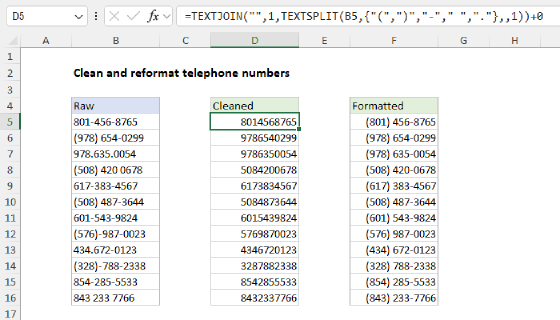 Excel Clean and reformat telephone numbers