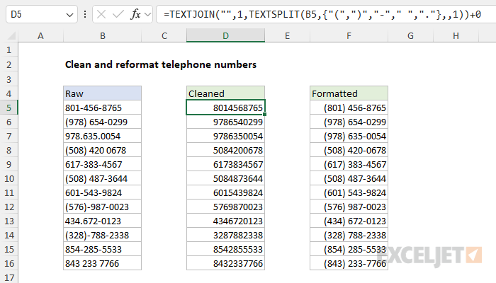 Clean and reformat telephone numbers