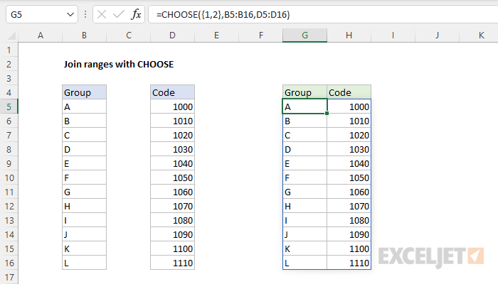 Combine ranges with CHOOSE
