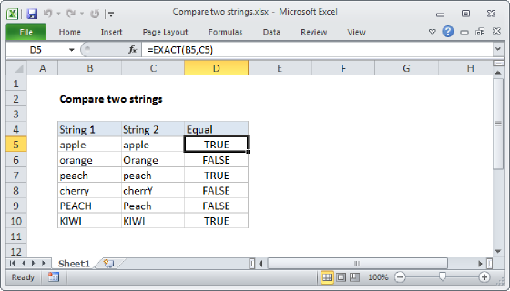 Excel Compare two strings