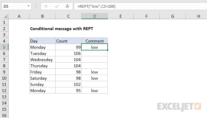 Conditional message with REPT function