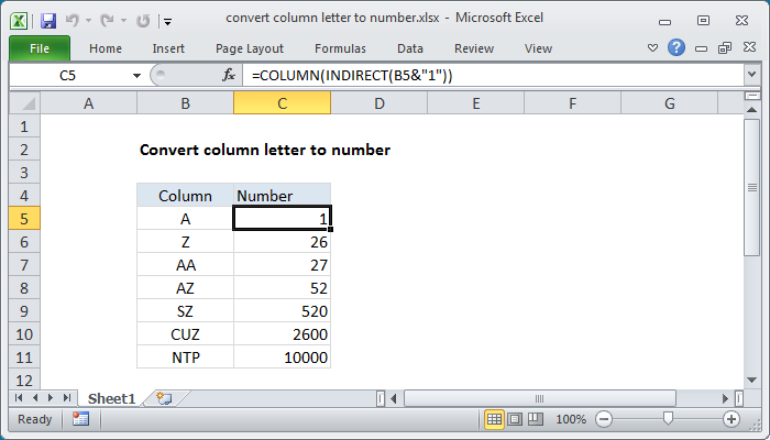 Convert column letter to number - Excel formula | Exceljet