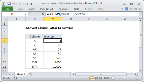 Excel Convert column letter to number