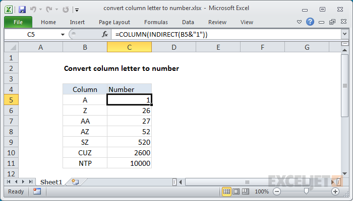 Convert column letter to number