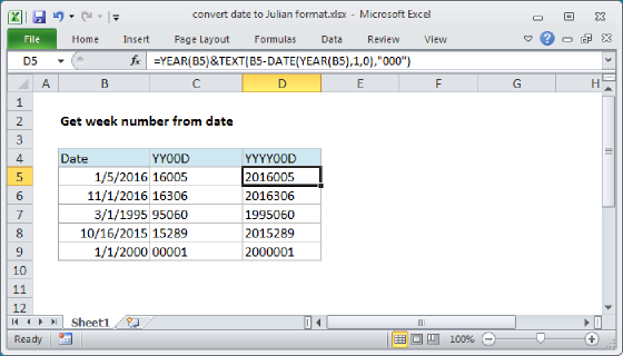Excel Convert date to Julian format
