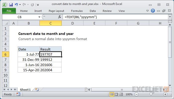 Convert date to month and year