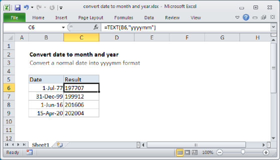 Excel Convert date to month and year