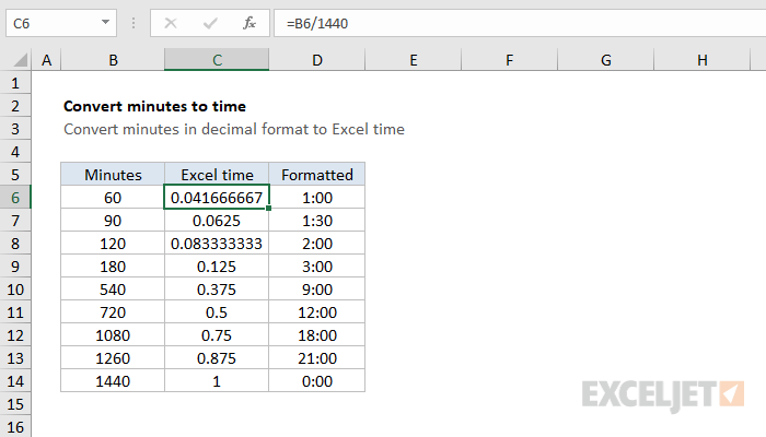 Convert decimal minutes to Excel time