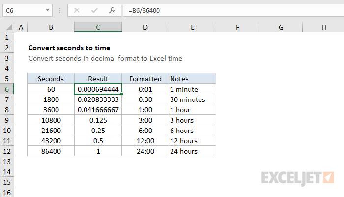 Convert decimal seconds to Excel time