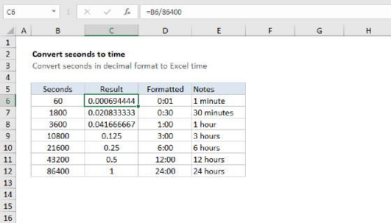 Excel Convert decimal seconds to Excel time