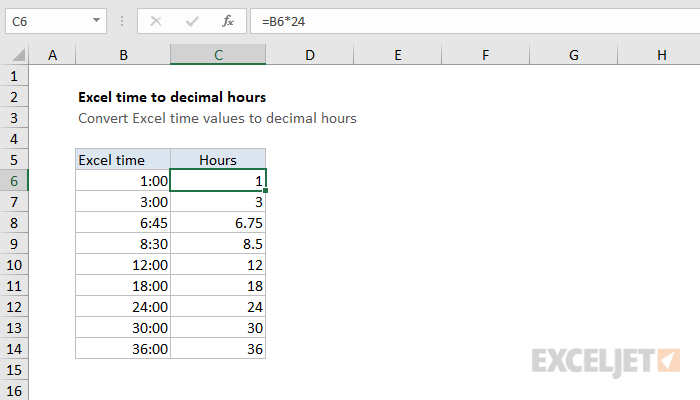 Convert Excel time to decimal hours