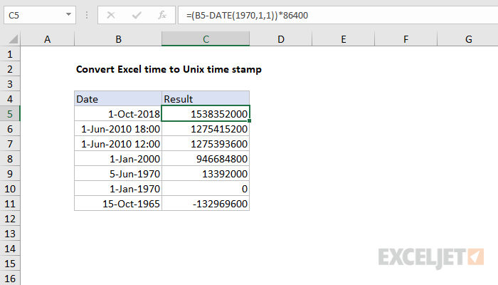 Convert Excel time to Unix time