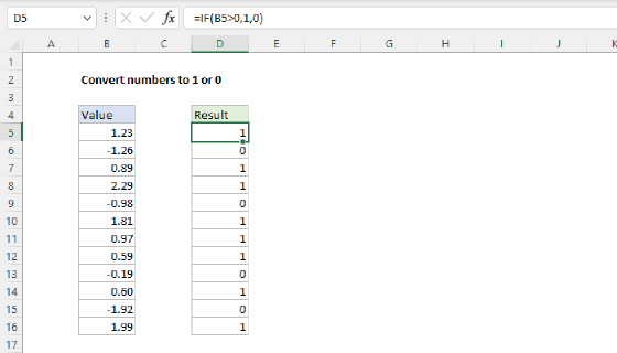 Excel Convert numbers to 1 or 0