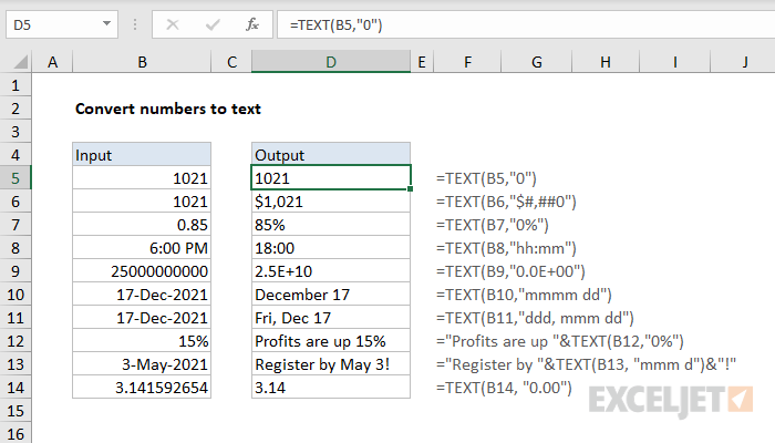 Convert numbers to text