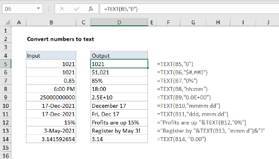 Excel Convert numbers to text