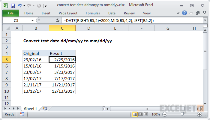 Convert text date dd/mm/yy to mm/dd/yy
